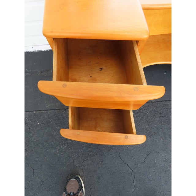 Brown Heywood Wakefield Solid Maple Vanity Makeup Table and Swivel Stool 6615 For Sale - Image 8 of 18