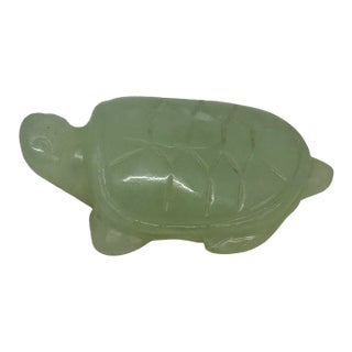 Vintage Hand Carved Light Green Nephrite Jade Turtle Tortoise Figurine Red Box For Sale