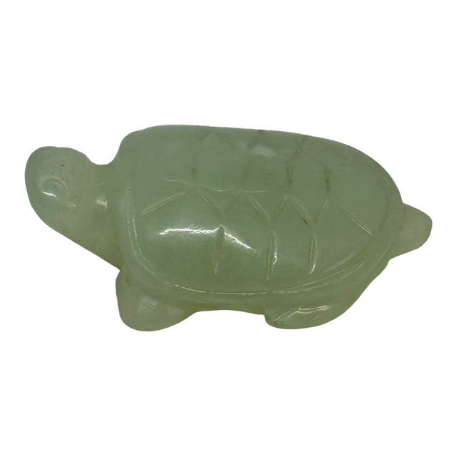 Vintage Hand Carved Light Green Nephrite Jade Turtle Tortoise Figurine Red Box For Sale