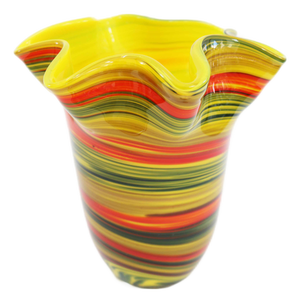 Large Italian Multicolored Swirl Fazzoletto Murano Glass Vase, 1970s