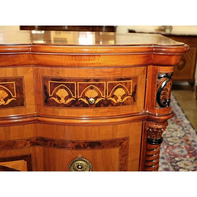Late 20th Century Vintage Italian Mixed Wood Inlay Serpentine Commode Chest For Sale - Image 10 of 12