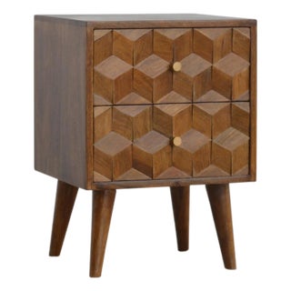 Carved Mango Wood Nightstand With Nordic Legs For Sale