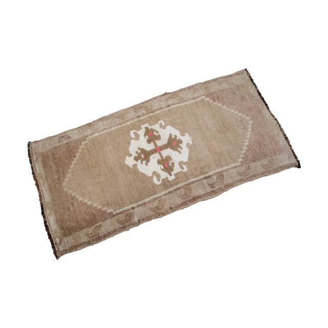 Textile Small Turkish Rug Yastik Hand Knotted Undyed Organic Wool Petite Rug Mat Doormat - 19'' X 39'' For Sale - Image 7 of 14