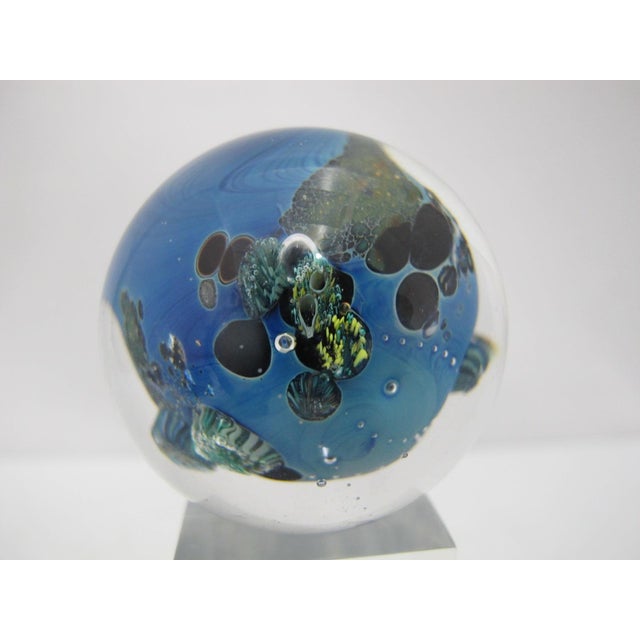 Josh Simpson Inhabited Planet Earth Art Glass Marble Paperweight & Display Stand For Sale In Portland, OR - Image 6 of 10