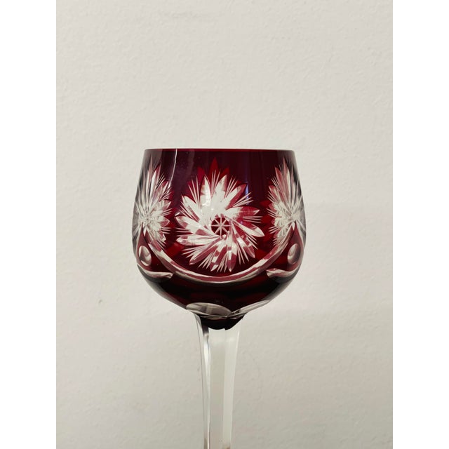 Stunning Vintage Ruby Red Hungarian Crystal Cut to Clear Wine Goblet. Lovely piece of European stemware in Pristine...