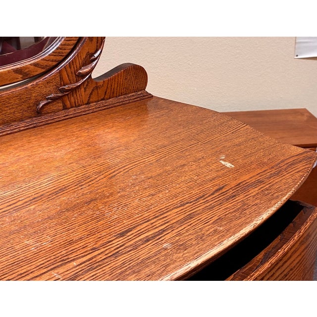 Brown American Antique Golden Oak Dressing Chest With Shaving Mirror c.1880 For Sale - Image 8 of 10