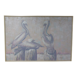 Mid 20th Century Large Format Acrylic on Canvas by Letterman - 3 Pelicans