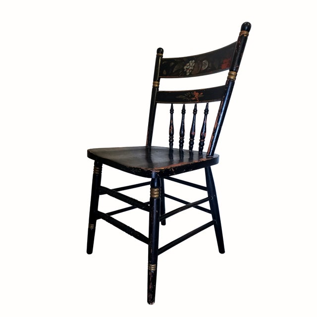 Hitchcock 19th Century Antique Hitchcock Style Black Painted & Stenciled Side Chair For Sale - Image 4 of 9