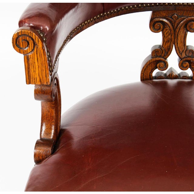 19th Century Victorian Oak Leather Desk Chair For Sale - Image 6 of 18