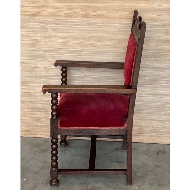 19th Century Spanish Colonial Altar Carved Armchair with Red Velve Seat and Back For Sale - Image 6 of 18