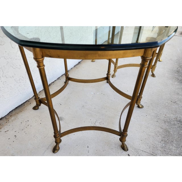 Labarge Side Tables Brass Glass Hoof Footed Octagonal For Sale - Image 12 of 12