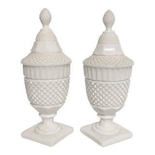 Westmoreland Milk Glass Covered Compotes - a Pair For Sale