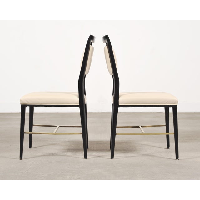 Off-white Set of Four Paul McCobb "Irwin" Mahogany Brass Dining Chairs For Sale - Image 8 of 18