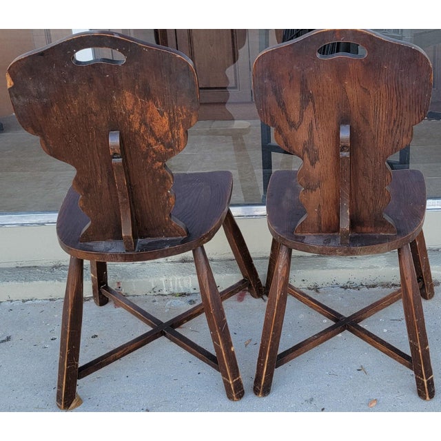 Arts & Crafts Early 19th Century Brutalist Antique Arts and Craft Style Oak Dining Chairs - Set of 2 For Sale - Image 3 of 5