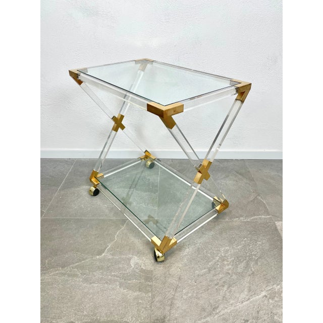 Acrylic Brass & Glass Serving Cart, Italy, 1970s For Sale - Image 4 of 13