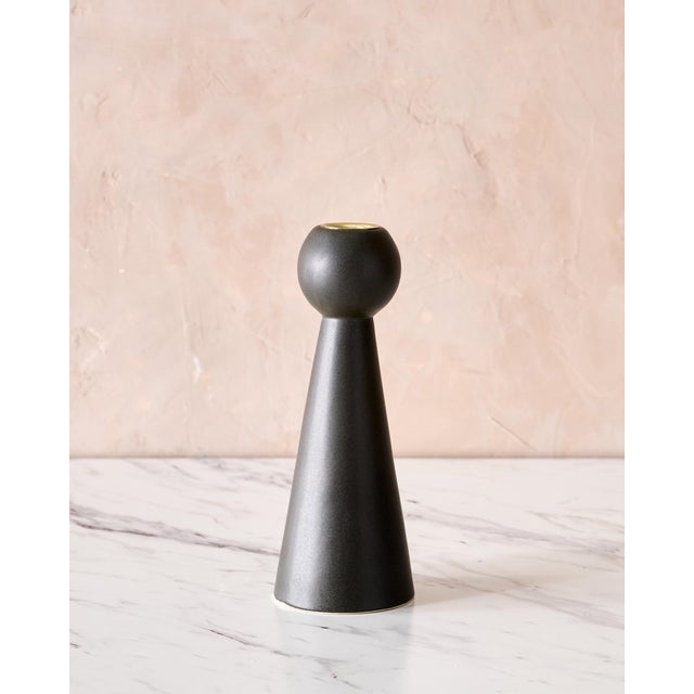 2020s Trio of "Almost Black" Matte Ceramic Taper Candle Holders "Bella," "Bobby," and "Beau" by Lostine For Sale - Image 5 of 12