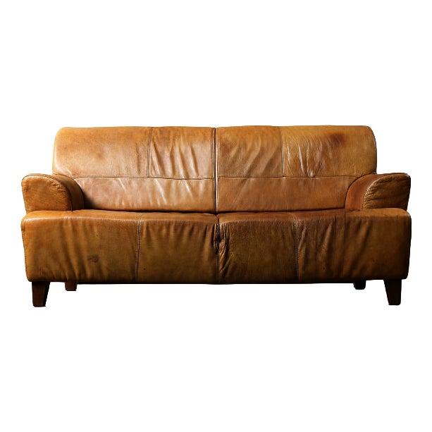 Mid-Century Modern Industrial Brown Leather 3-Seater Sofa, 1960s For Sale