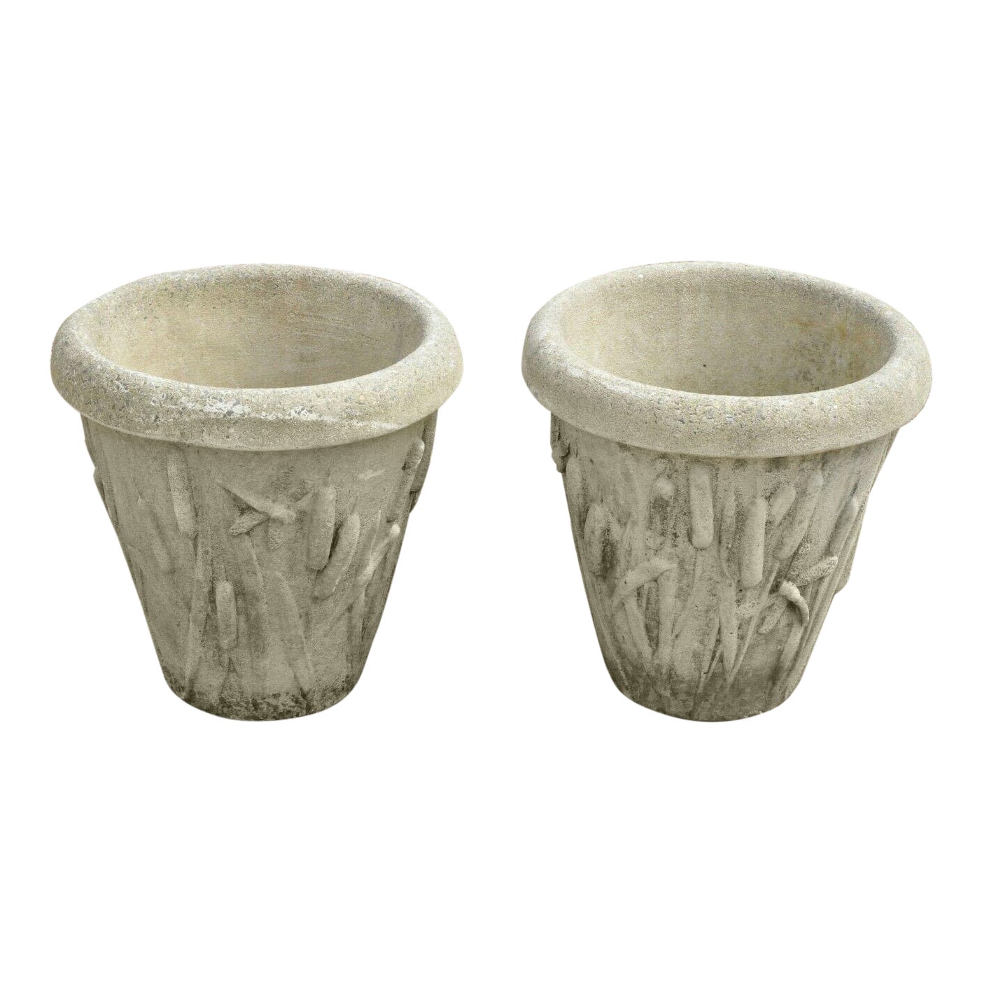 Late 20th Century Nina Studio Concrete Cement Dragonfly Cattail Leaf Garden Planters A Pair Chairish