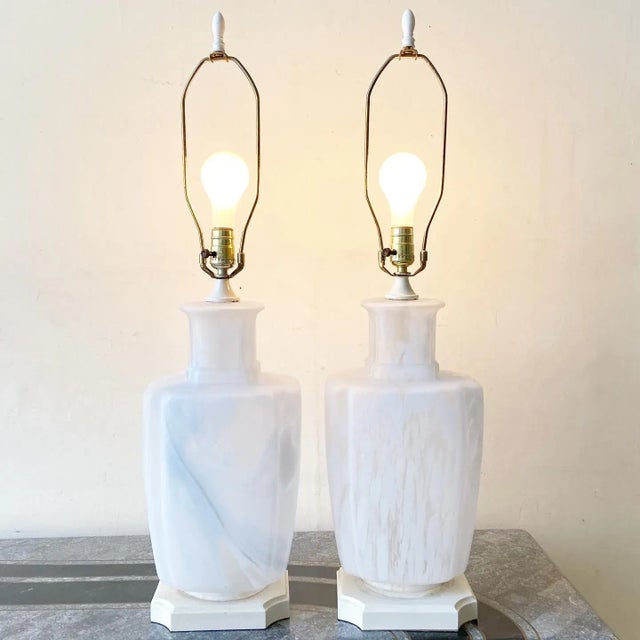 Postmodern Postmodern Frosted Murano Style Glass Table Lamps - a Pair For Sale - Image 3 of 7