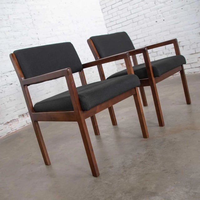 1990s Vintage Modern Armchairs Black & Walnut Tone Wood by Haworth - A Pair For Sale - Image 5 of 13