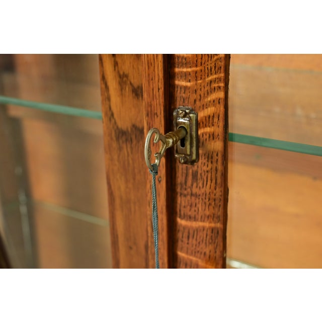 Antique English Art Deco Carved Oak Bookcase or Display Cabinet, Circa 1920s For Sale In South Bend - Image 6 of 12