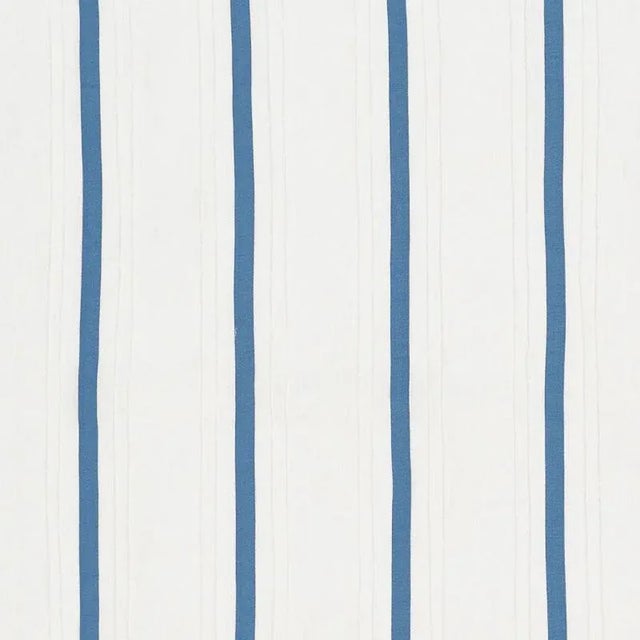 Sample - Schumacher Stripe Applique Sheer Fabric in Blue For Sale