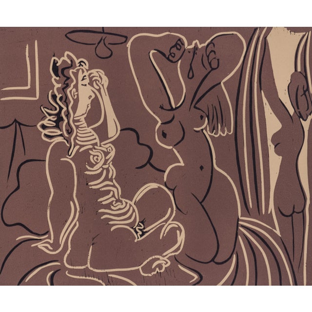 Original 1962 linoleum cut engraving (linocut) after and approved by Pablo Picasso from "Picasso Linoleum Cuts Bacchanals,...