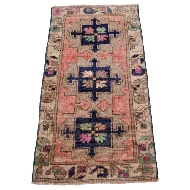 1970s 1970s Hand Knotted Turkish Rug Door Mat, Entryway Rug, Bath Mat, Kitchen Decor, Small Rug - 18″ × 35″ For Sale - Image 5 of 13
