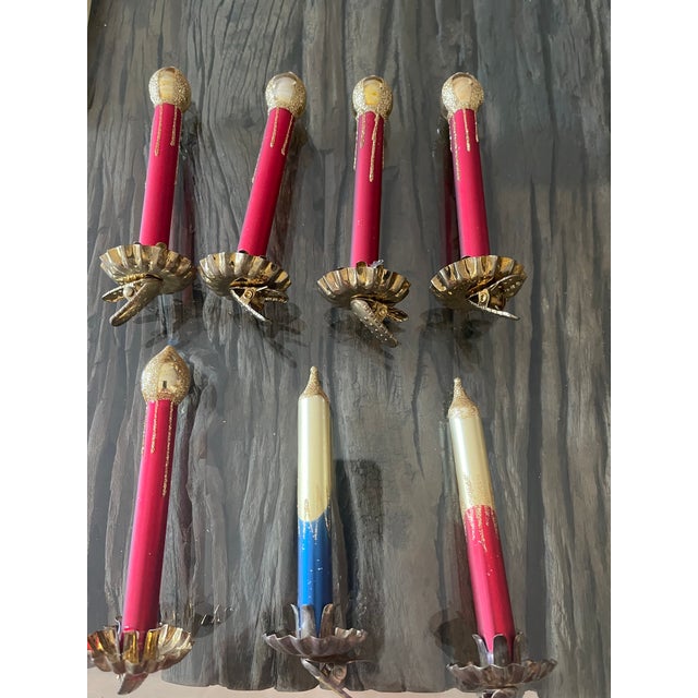 7 Vintage Glass Clip on Candles Holiday Birthday Ornaments For Sale - Image 4 of 4