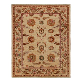 Late 18th Century Antique Agra Rug in Gold With Green and Pink Floral Patterns For Sale
