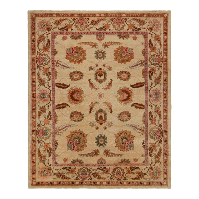 Late 18th Century Antique Agra Rug in Gold With Green and Pink Floral Patterns For Sale