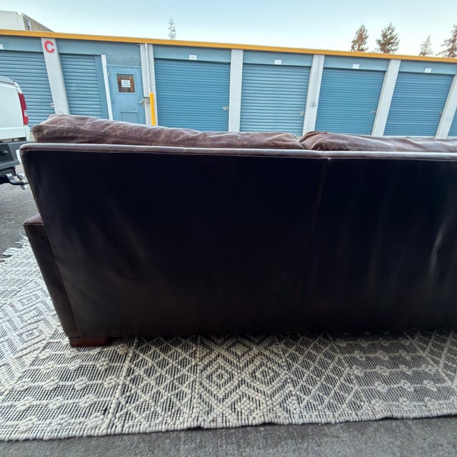 Brown Restoration Hardware Genuine Top Grain Brown Leather Sofa For Sale - Image 8 of 18