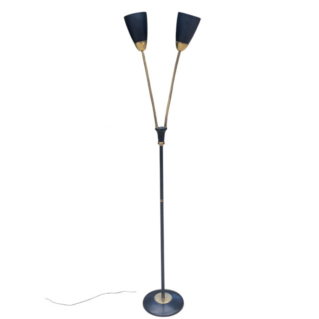 Mid Century Modern Double Gooseneck 3 Way Floor Lamp by Gerald Thurston for Lightolier 70" Tall when both lights are...