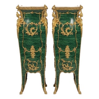 Pair of Faux Malachite Pedestals For Sale