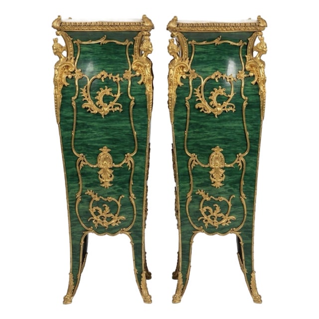 Pair of Faux Malachite Pedestals For Sale