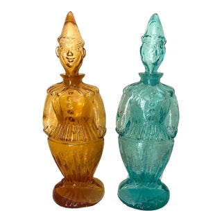 Pair of Bischoff Mid Century Punchinello Glass Decanters For Sale