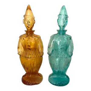 Pair of Bischoff Mid Century Punchinello Glass Decanters