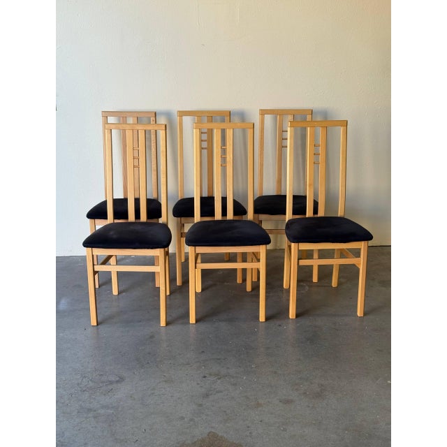 Mid 20th Century Italian Dining Chairs by Ims SRL - Maple Wood & Black Upholstery - Set of 6 For Sale - Image 4 of 10