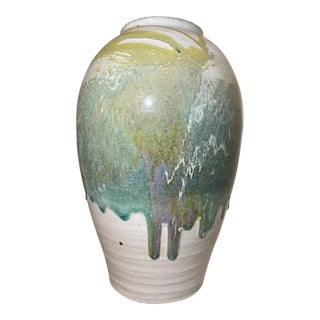 1990s Large Original Handmade Glazed John Shedd Stoneware Pastel Pottery Vase For Sale