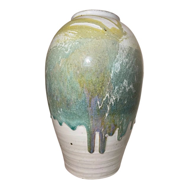 1990s Large Original Handmade Glazed John Shedd Stoneware Pastel Pottery Vase For Sale