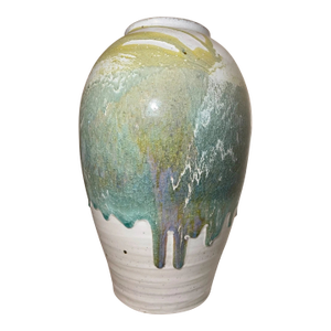 1990s Large Original Handmade Glazed John Shedd Stoneware Pastel Pottery Vase
