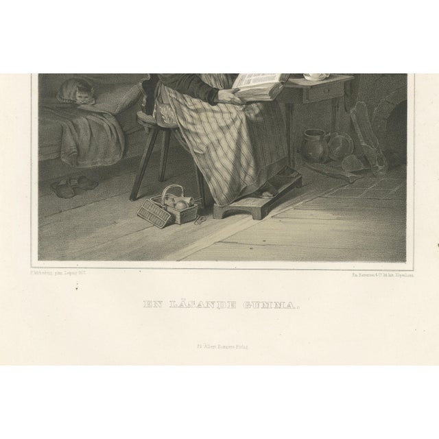 Gold After Pehr Wickenberg, Swedish Interior Genre Scene with Reading Grandmother, 1850, Lithograph For Sale - Image 8 of 9