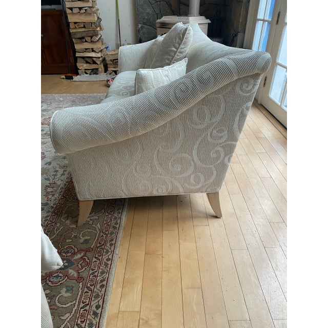 White Contemporary White Fabric Sofa With Swirl Pattern, Blond Wood Curved Legs For Sale - Image 8 of 8