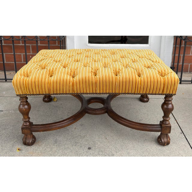 Italian Charles Pollock for William Switzer Carolean Tufted Walnut Bench For Sale - Image 3 of 6