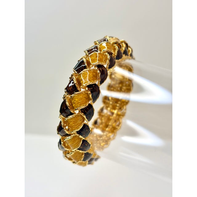 Vintage 1970s Piaget Bracelet and Earrings Set 18 karat yellow gold Piaget and 750 stamps Deep chocolate brown and gold...