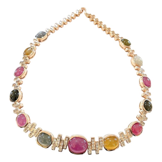 Bochic “Capri” Vintage Ruby & Fancy Color Sapphire Necklace Set 18K & Silver For Sale