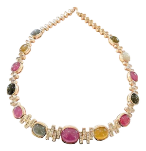 Bochic “Capri” Vintage Ruby & Fancy Color Sapphire Necklace Set 18K & Silver