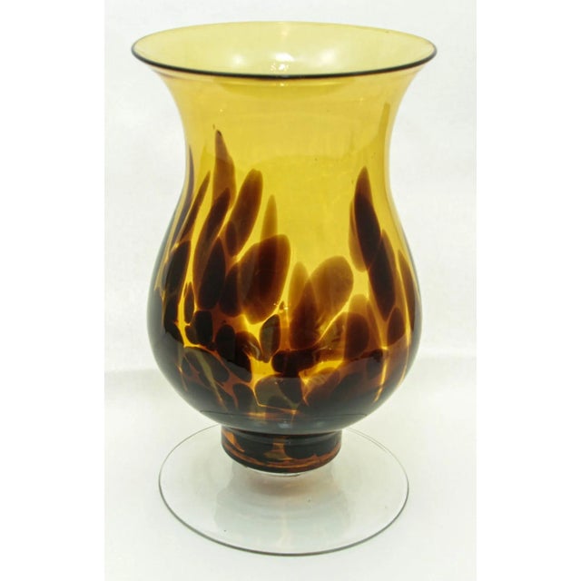 Vintage Italian Tortoise Shell Blown Murano Art Glass Footed Vase. A wonderful large decorative vessel in Art Deco or post...