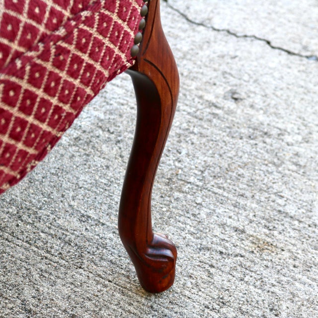 Late 20th Century Vintage French Provincial Tufted Upholstered Bench With Cabriole Legs - 43" Wide For Sale - Image 5 of 12