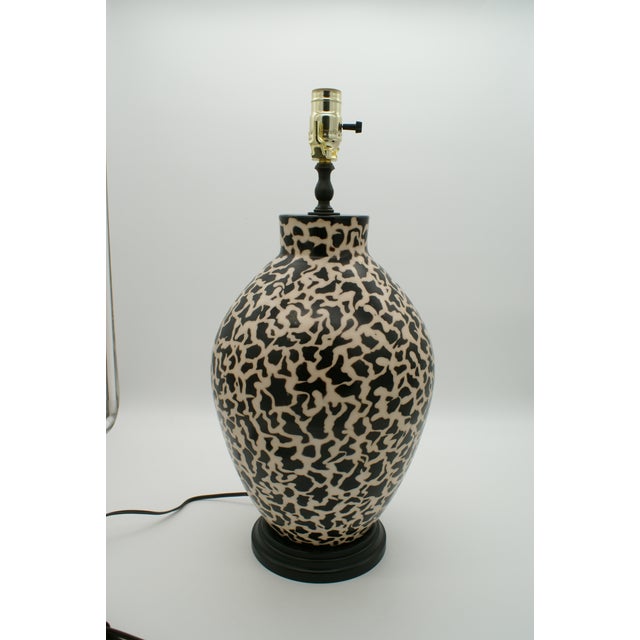 Black & Ivory Geometric Chulucanas Pottery Lamp – Handcrafted Peruvian Art Tribal Table Lamp Add a touch of artisan...